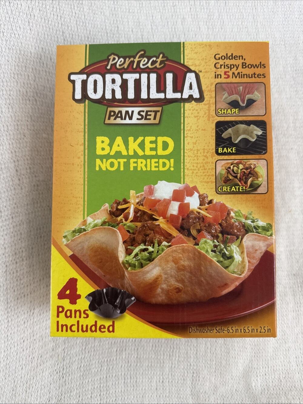 Perfect Tortilla Pan Set 4 Non-Stick Pans Baked Not Fried Taco Salad Bowl Shells